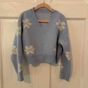 Blue Floral Knit Sweater